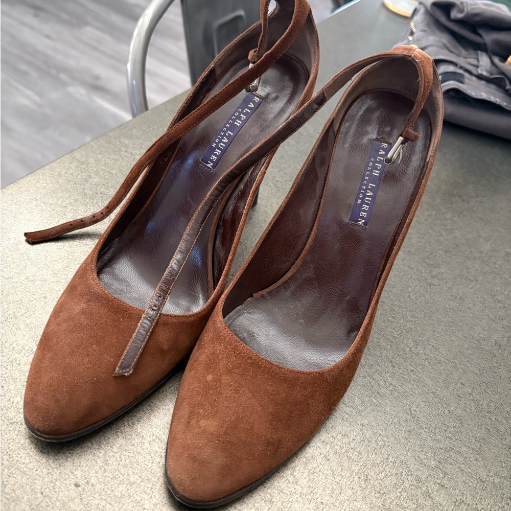 Ralph Lauren Purple Label Brown Suede Heels